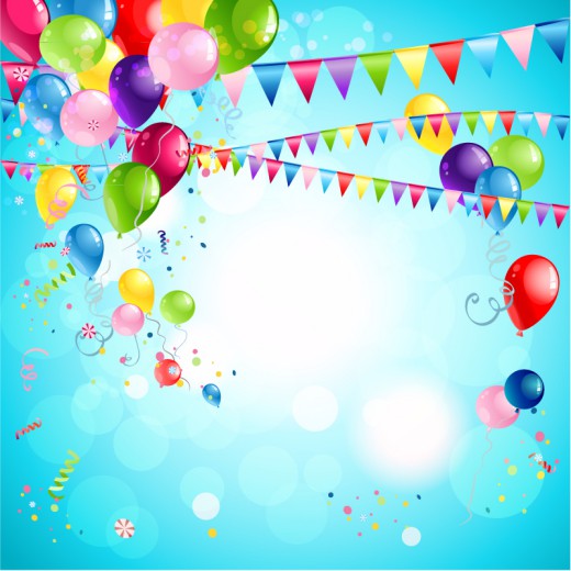 彩色气球与拉旗节日背景设计矢量图普贤居素材网精选