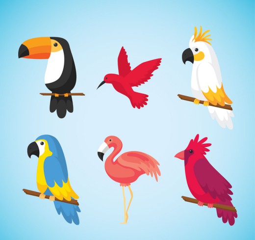 6款彩色卡通鸟类矢量素材16素材网精选