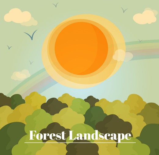 卡通阳光下的森林风景矢量素材16图库网精选