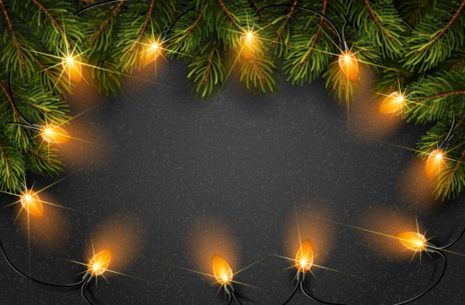 圣诞松枝和彩灯背景矢量图16图库网精选