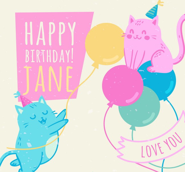 彩色生日派对猫咪和气球矢量素材16图库网精选