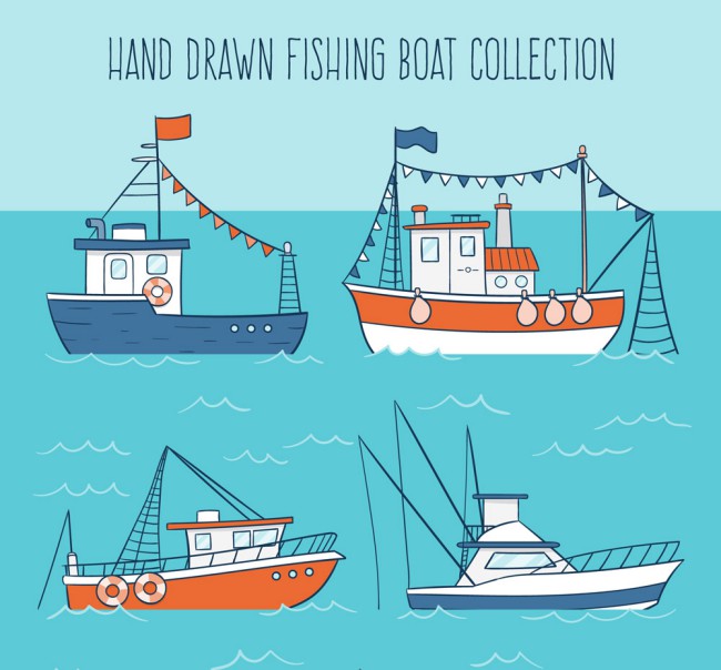 4款彩绘渔船设计矢量素材16素材网精选