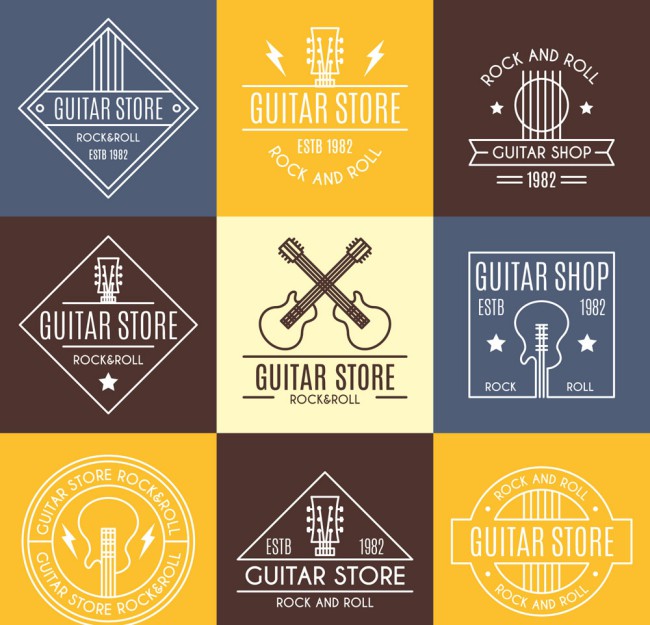 9款创意吉他专卖店标志矢量图16素材网精选