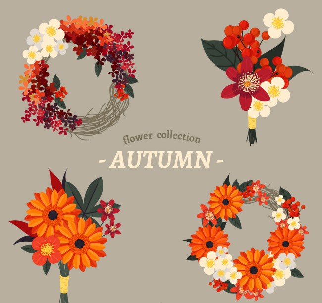 4款彩色秋季花环设计矢量素材16素材网精选