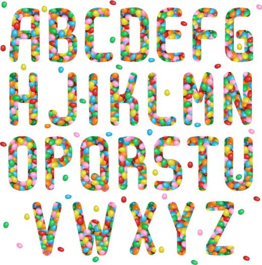 26个彩色果冻豆字母设计矢量素材素