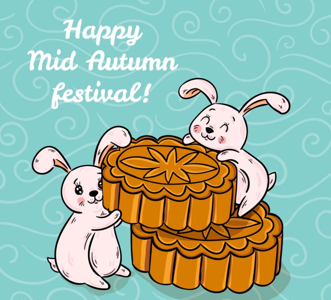 可爱中秋节月饼和兔子矢量素材16素材网精选