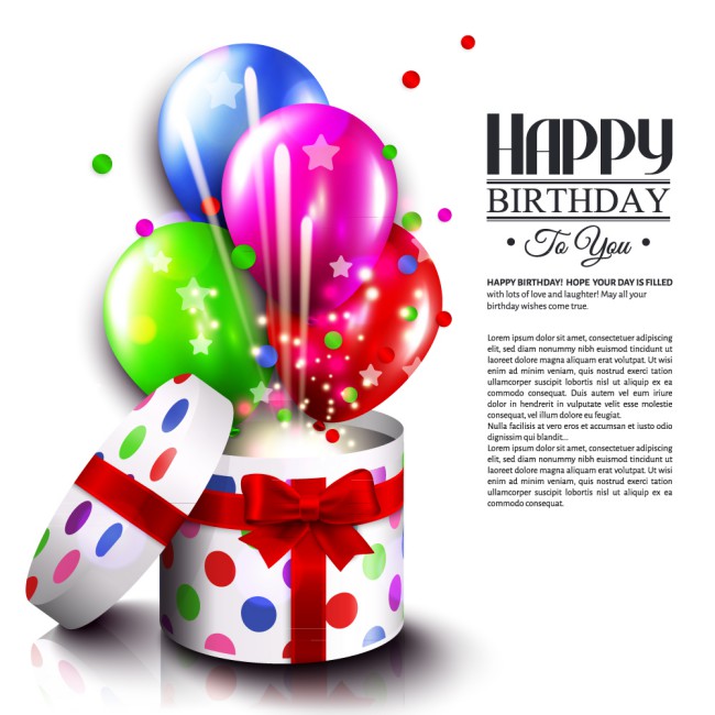 彩色气球和打开的礼盒生日贺卡矢量图普贤居素材网精选