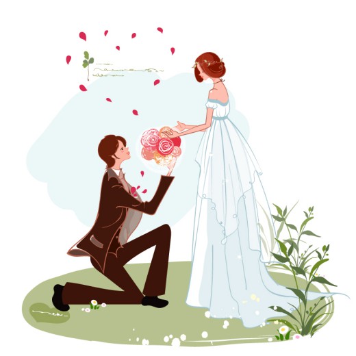 彩绘接受鲜花的新娘矢量素材素材天