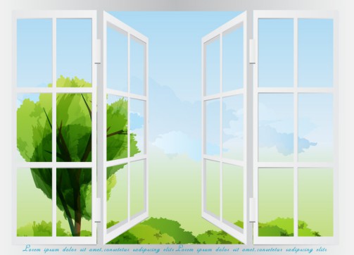 白色窗户与风景背景矢量素材素材天下精选