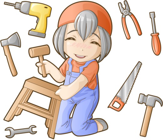 可爱木工女孩和工具矢量素材普贤居