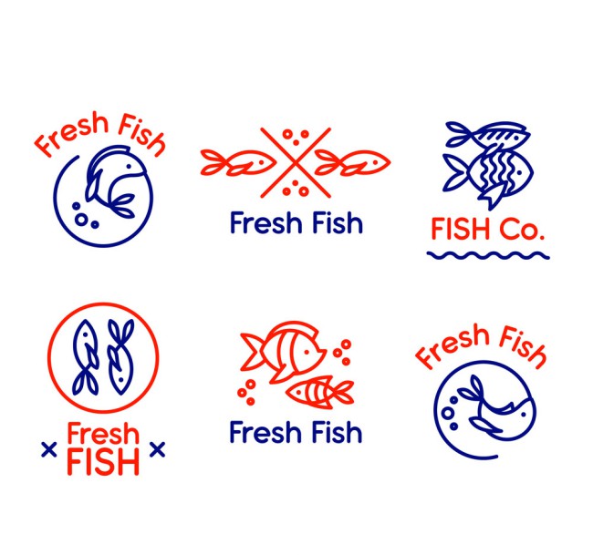6款手绘新鲜鱼标志矢量素材普贤居素材网精选