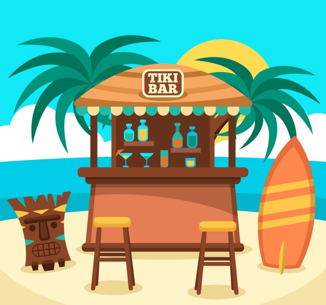 创意夏威夷沙滩酒吧矢量素材16图库网精选