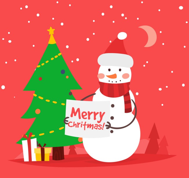 可爱圣诞雪人和圣诞树矢量图普贤居素材网精选