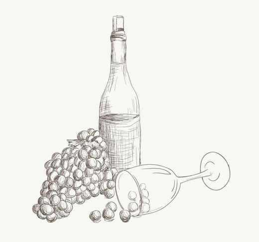 手绘葡萄酒与葡萄矢量素材16图库网精选