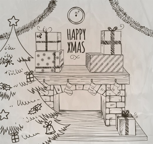 手绘圣诞节客厅矢量素材16图库网精选