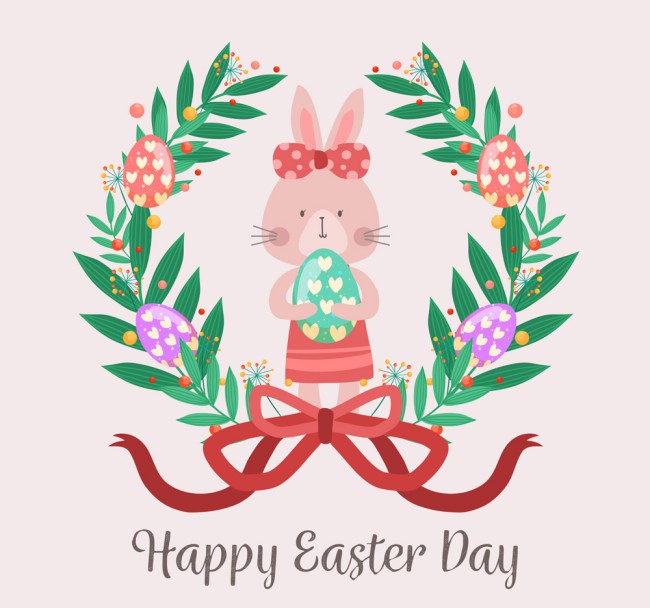 可爱复活节兔子和花卉矢量素材普贤居素材网精选