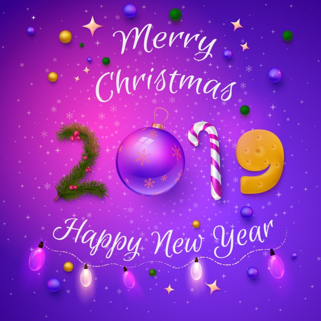 2019年紫色圣诞新年贺卡矢量图16设计网精选