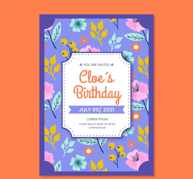 彩色花卉生日派对邀请卡矢量素材16图库网精选