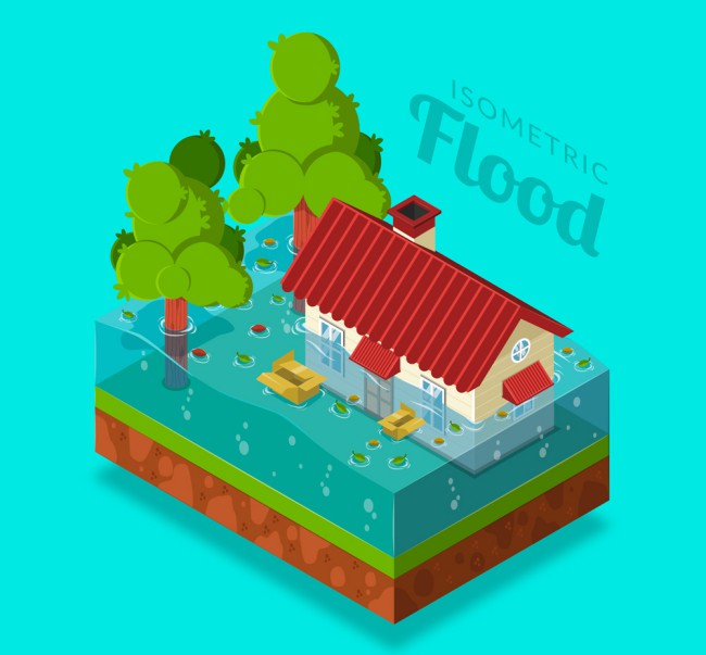 创意立体洪灾中的房屋矢量素材16素材网精选