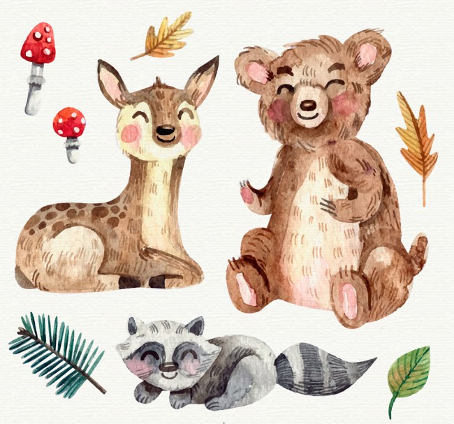 3款水彩绘微笑森林动物矢量素材16图库网精选