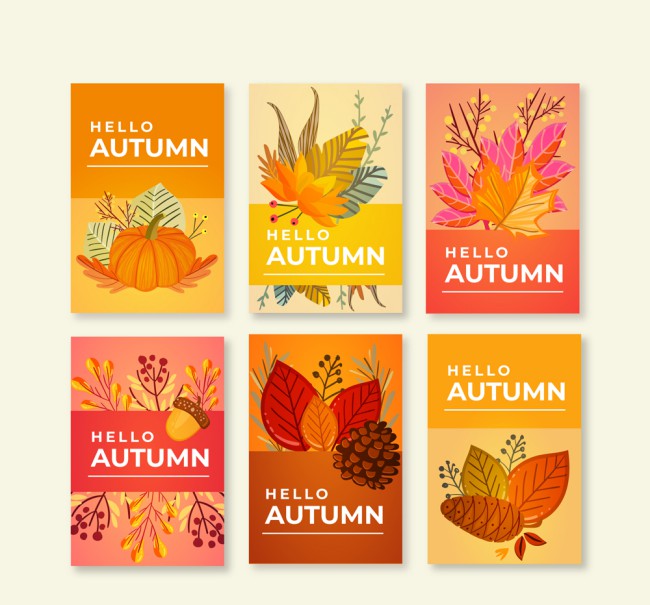 6款彩色秋季元素卡片矢量素材16素材网精选