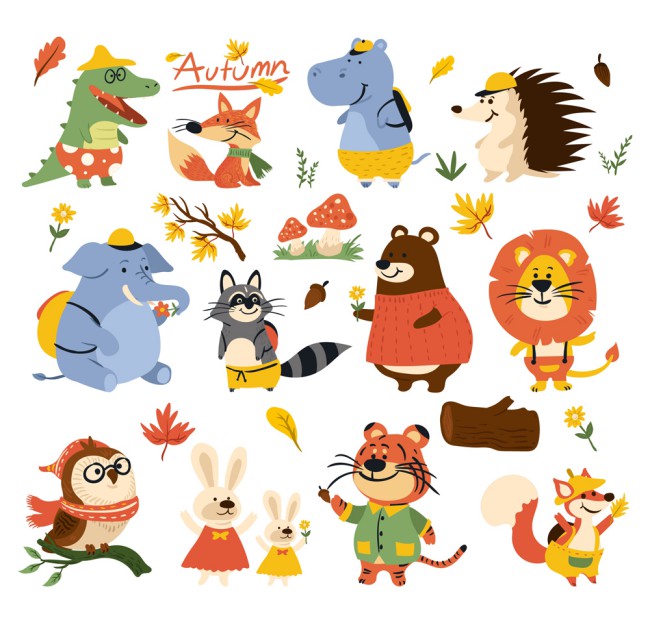 13款卡通秋季动物设计矢量素材16图库网精选