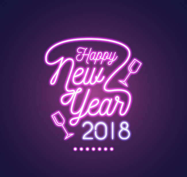 紫色新年快乐霓虹灯艺术字矢量图16图库网精选