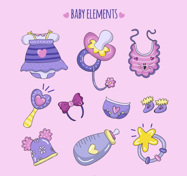 10款手绘紫色婴儿用品矢量图16图库网精选
