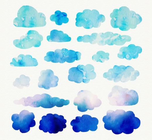 22款蓝色水彩云朵矢量素材16图库网