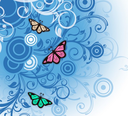 蓝色花纹与蝴蝶矢量素材16图库网精选