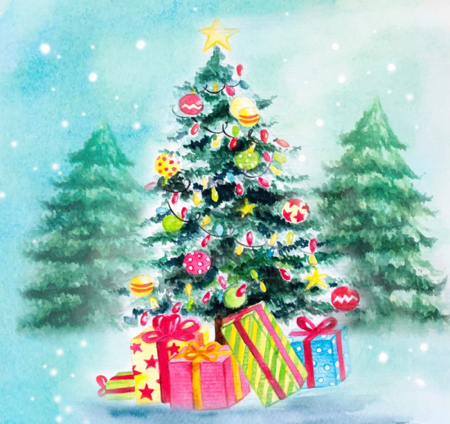 精美雪地圣诞树和礼盒矢量素材16素材网精选