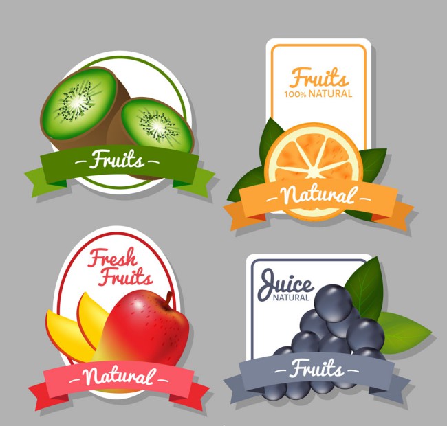4款彩色水果标签矢量素材16图库网精选