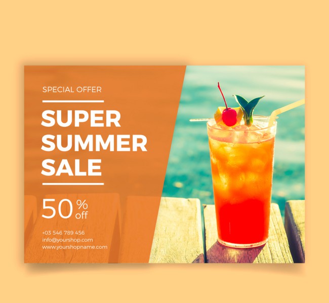 彩色夏季饮料半价促销传单矢量素材16图库网精选