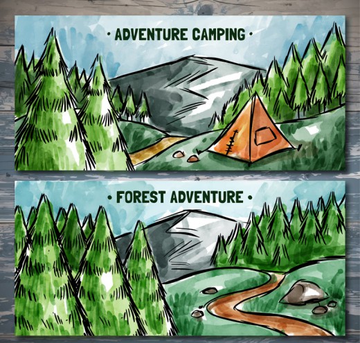 2款彩绘森林探险风景banner矢量图16设计网精选