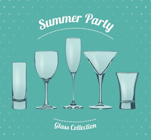 5款夏日派对玻璃杯矢量素材素材天