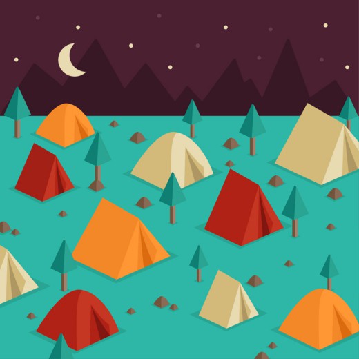 夜晚野营地多种彩色帐篷矢量素材普贤居素材网精选