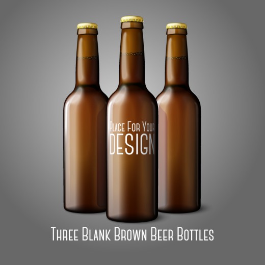 3个棕色空白啤酒瓶设计矢量素材素