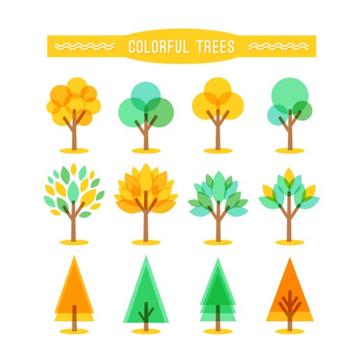 12款彩色树木设计矢量图16图库网精选