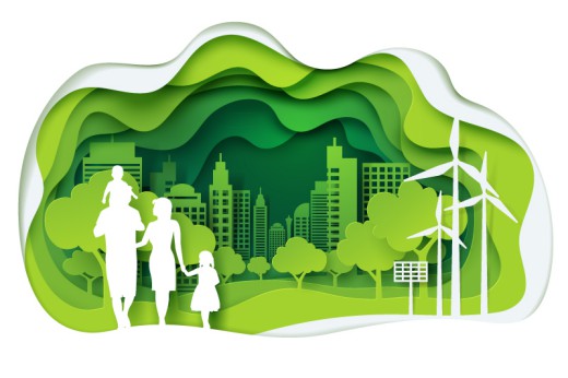 绿色生态城市和家庭剪影矢量图16设计网精选