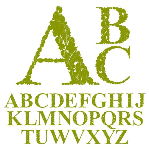绿色树叶字母设计矢量素材普贤居素材网精选