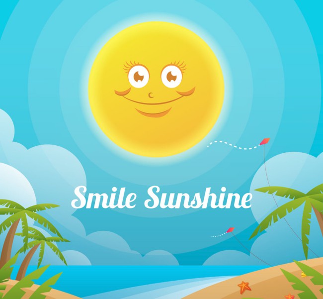 创意微笑太阳和沙滩矢量素材普贤居素材网精选
