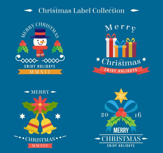 4款彩色圣诞标签矢量素材普贤居素材网精选
