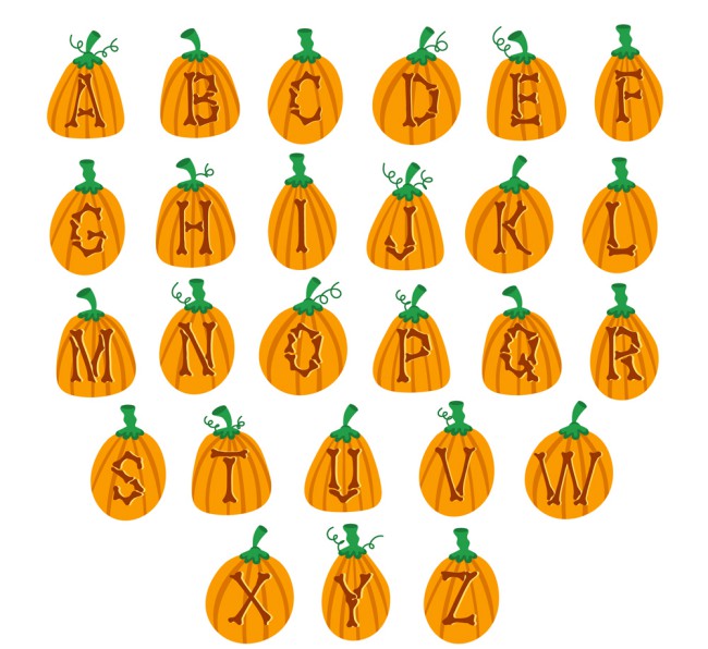 26个橙色南瓜字母设计矢量素材16图库网精选