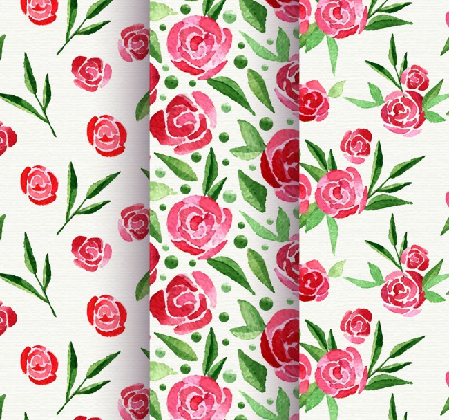 3款水彩绘玫瑰花无缝背景矢量图素材中国网精选
