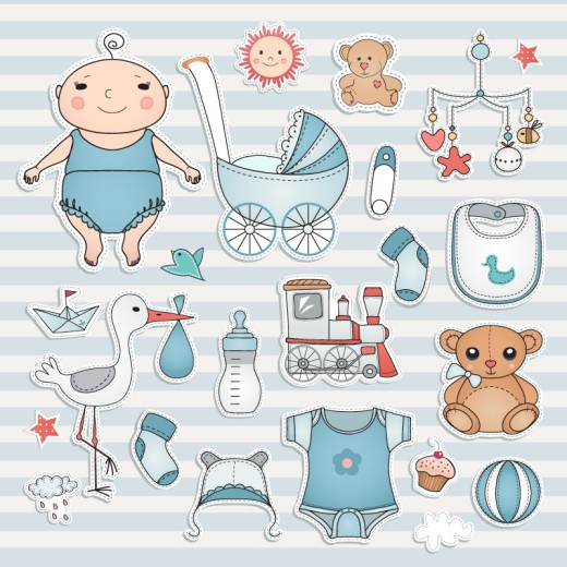 卡通婴儿元素标签矢量素材16设计网