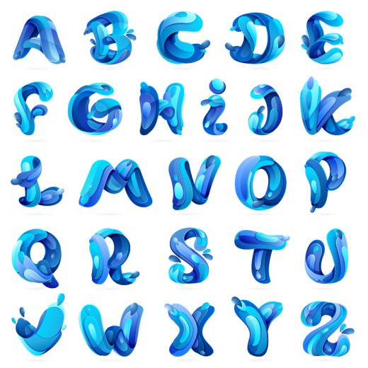创意26个蓝色水字母矢量素材16图库网精选