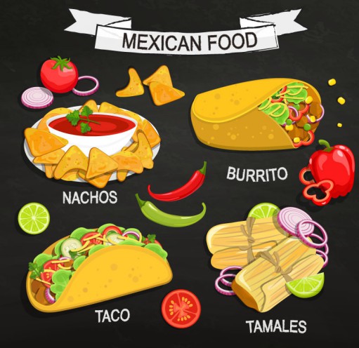 4款美味墨西哥食物矢量素材16图库网精选