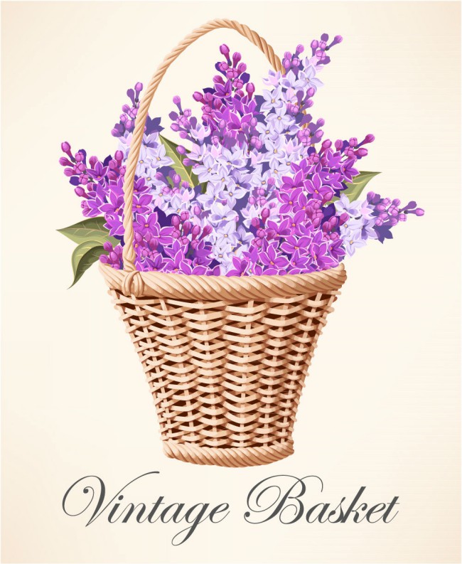 装满紫丁香的花篮矢量素材16设计网精选
