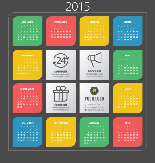 2015彩色贴纸年历矢量素材16设计网精选