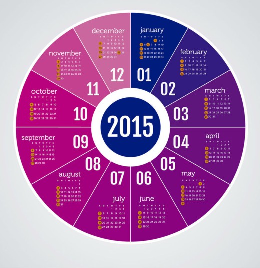 2015年彩色圆盘年历矢量素材16设计网精选